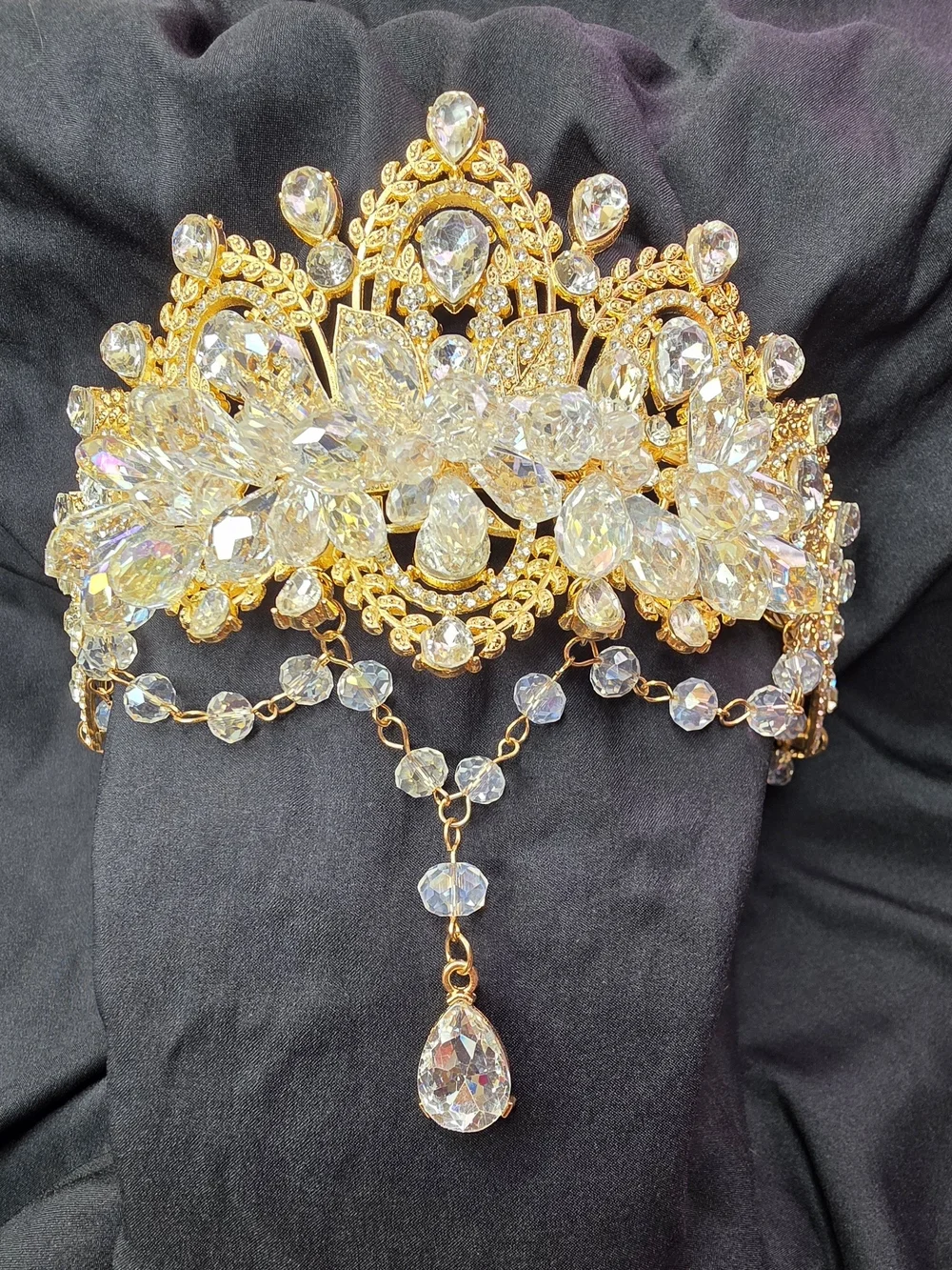 Gold Crystal Bridal Burthday Tiara with Clear Rhinestones
